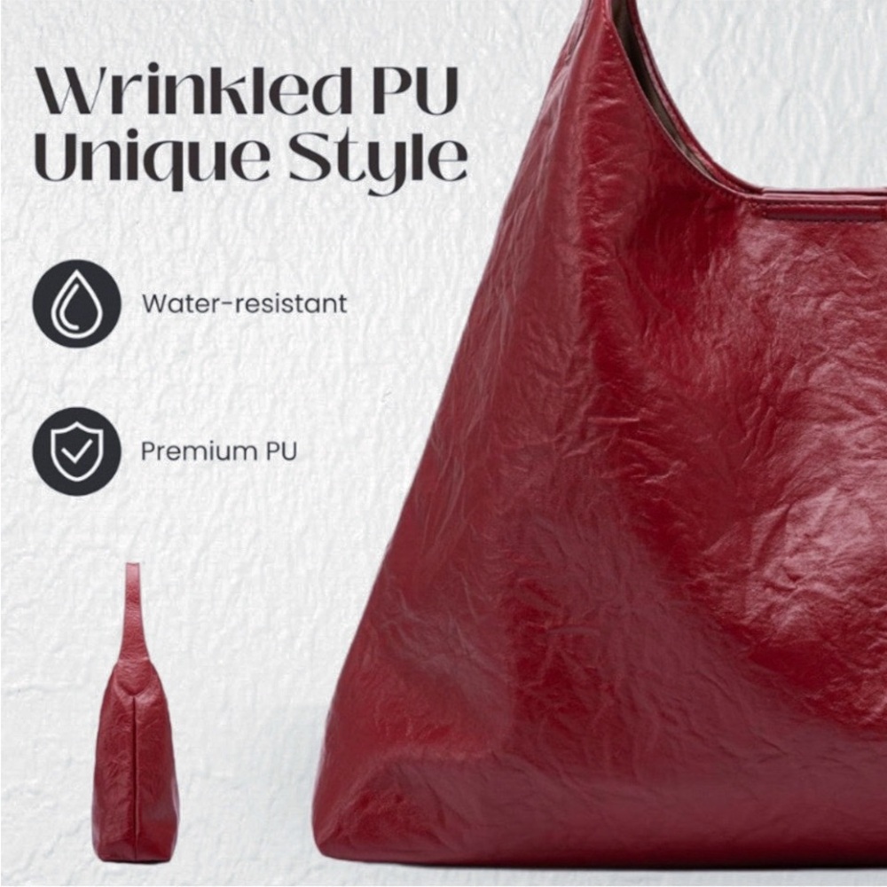 🌹🆕 Vegan Leather Red Burgundy Shoulder bag Slouchy Hobo Tote - Picture 6 of 6